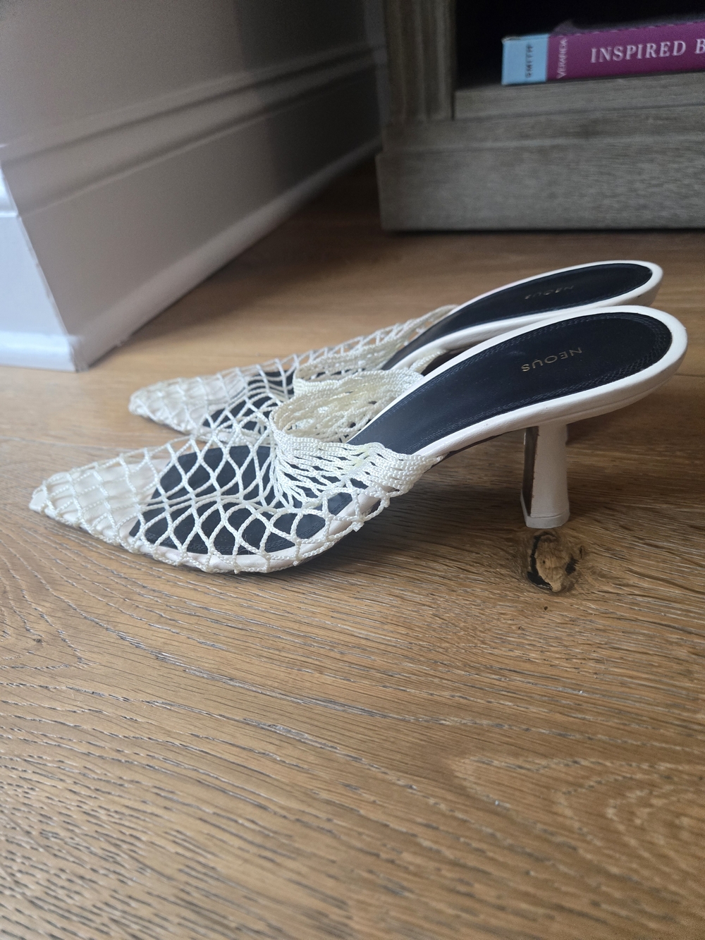 NEOUS Cream Woven Net Mules - Picture 3 of 4